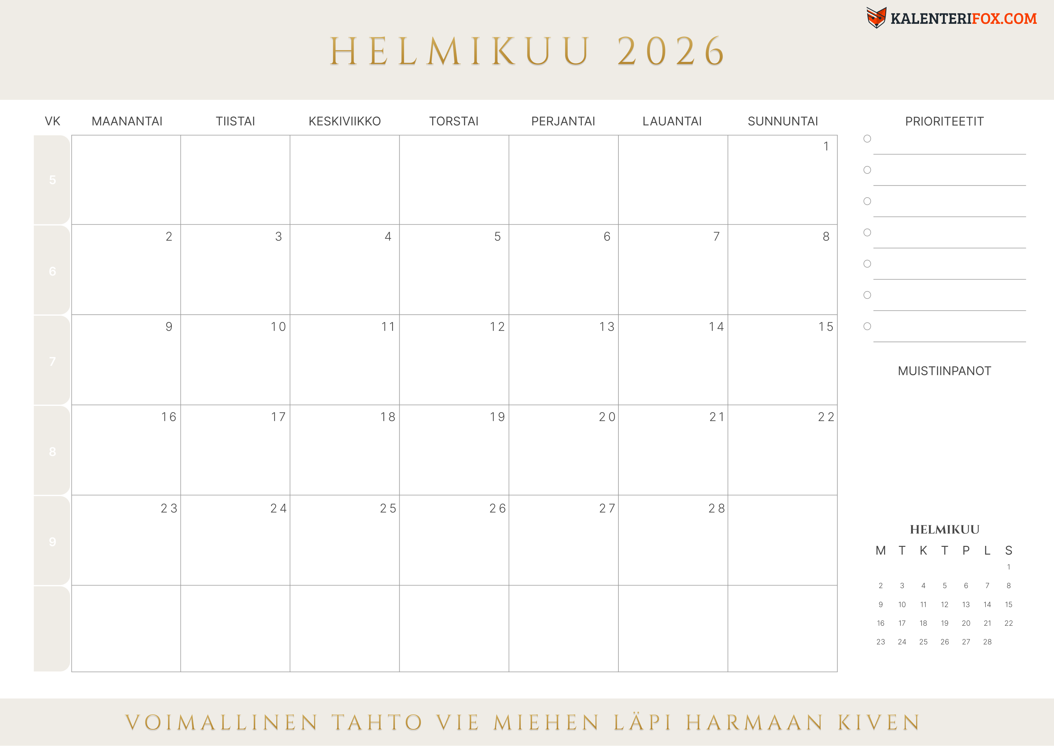 Kalenteri Helmikuu 2026