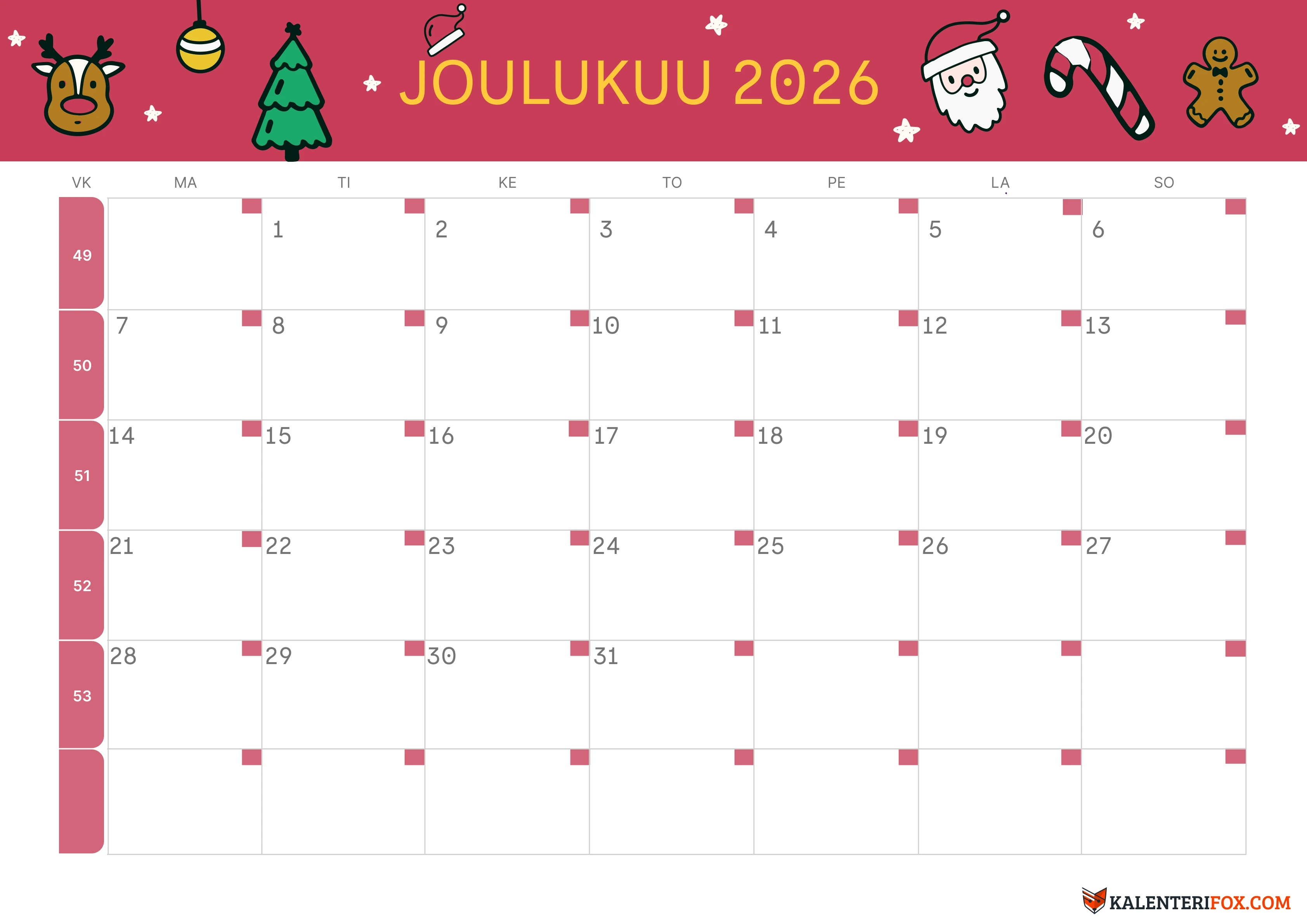 Kalenteri Joulukuu 2026