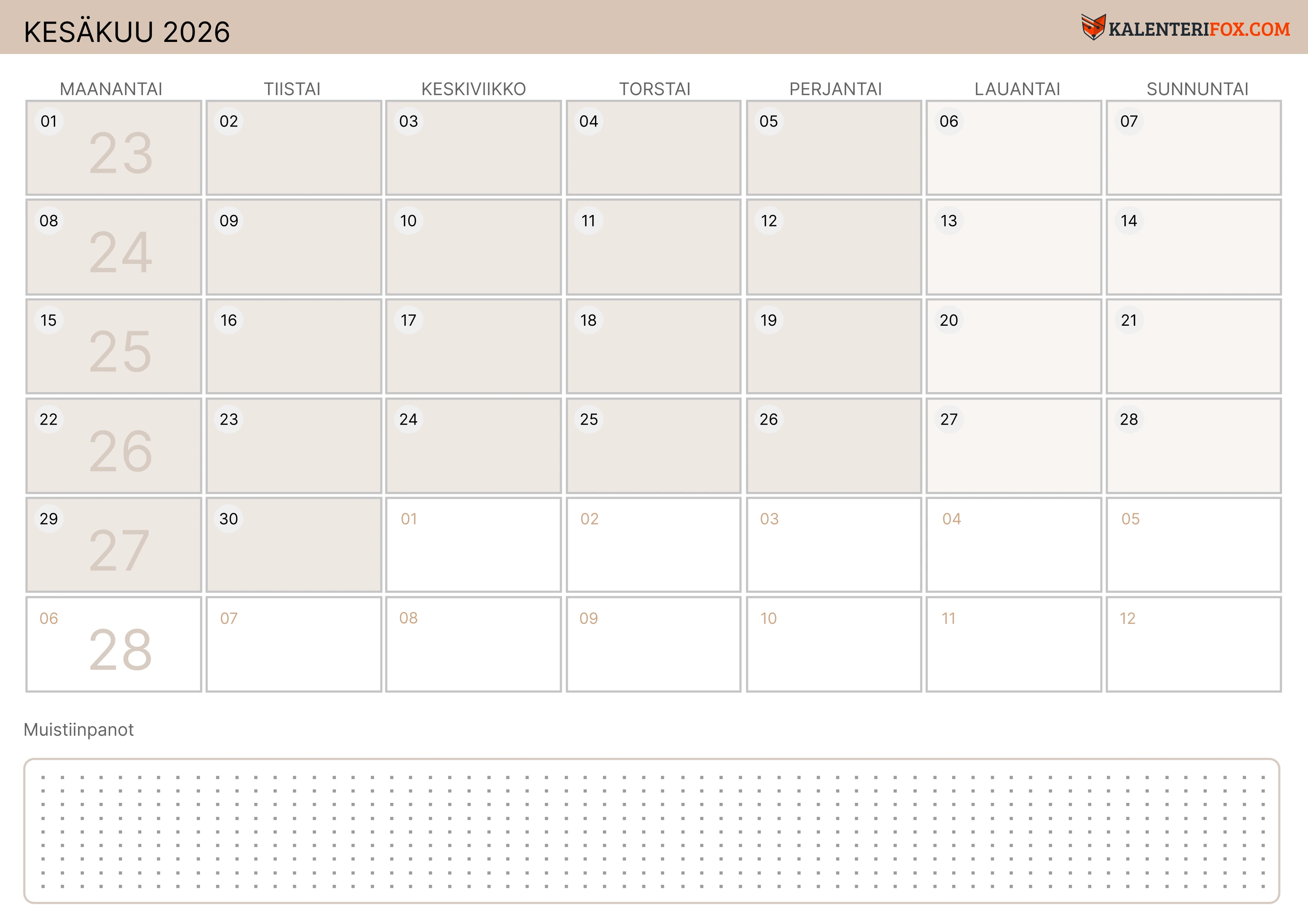 Kalenteri Kesäkuu 2026
