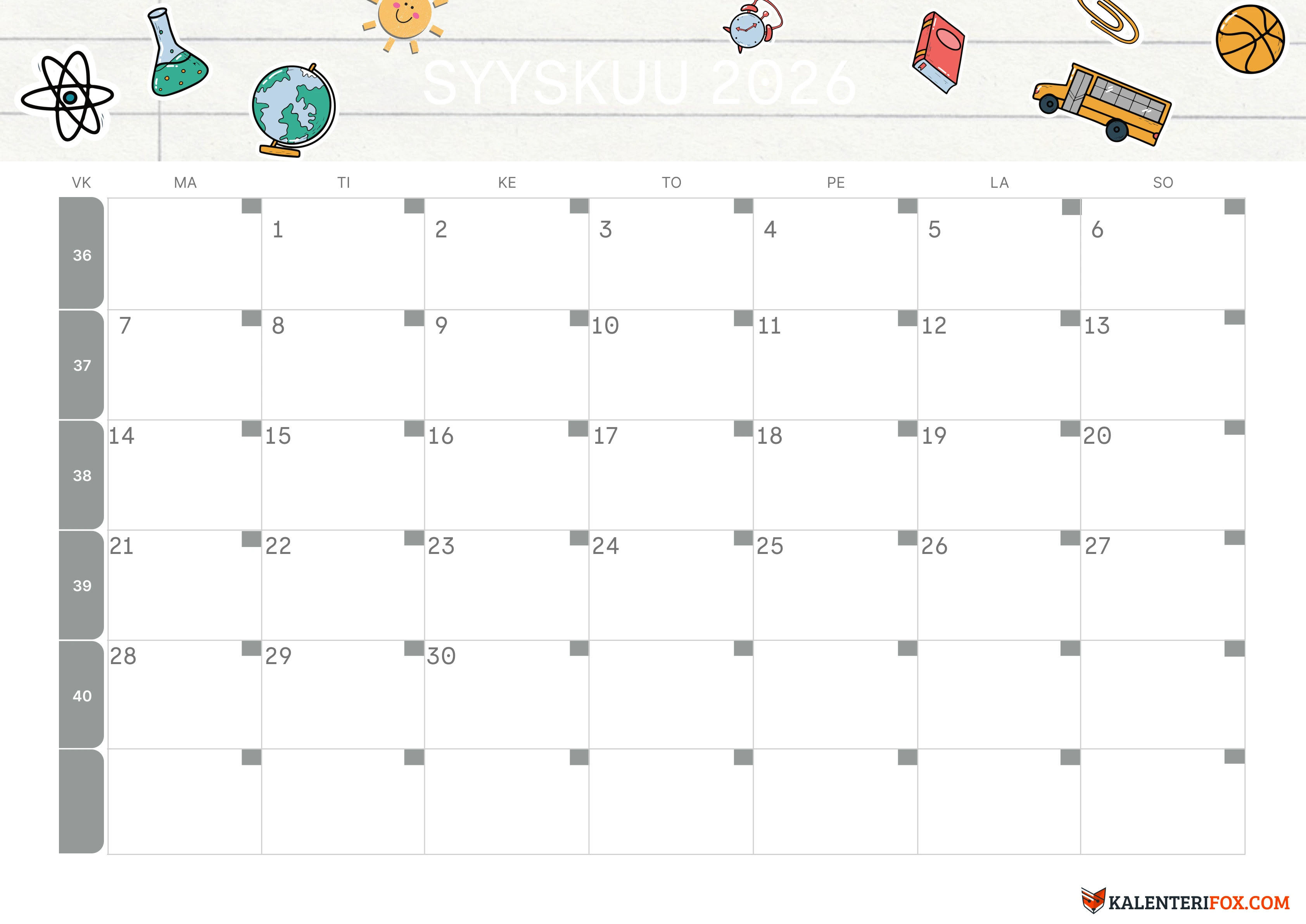 Kalenteri Syyskuu 2026