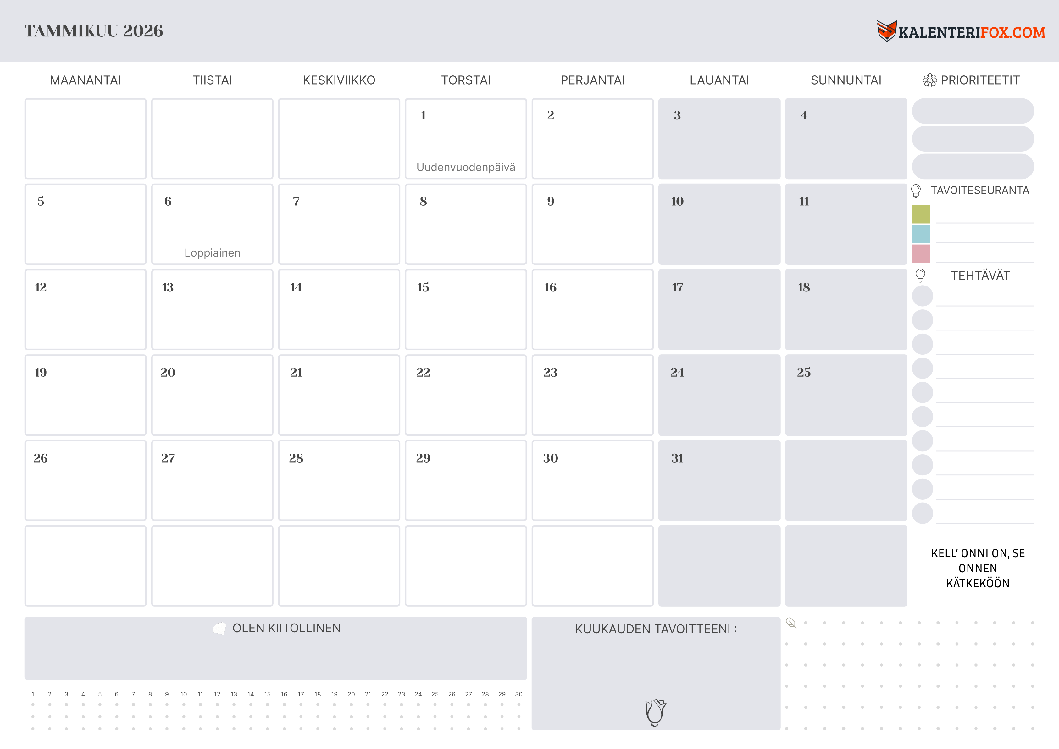 Kalenteri Tammikuu 2026
