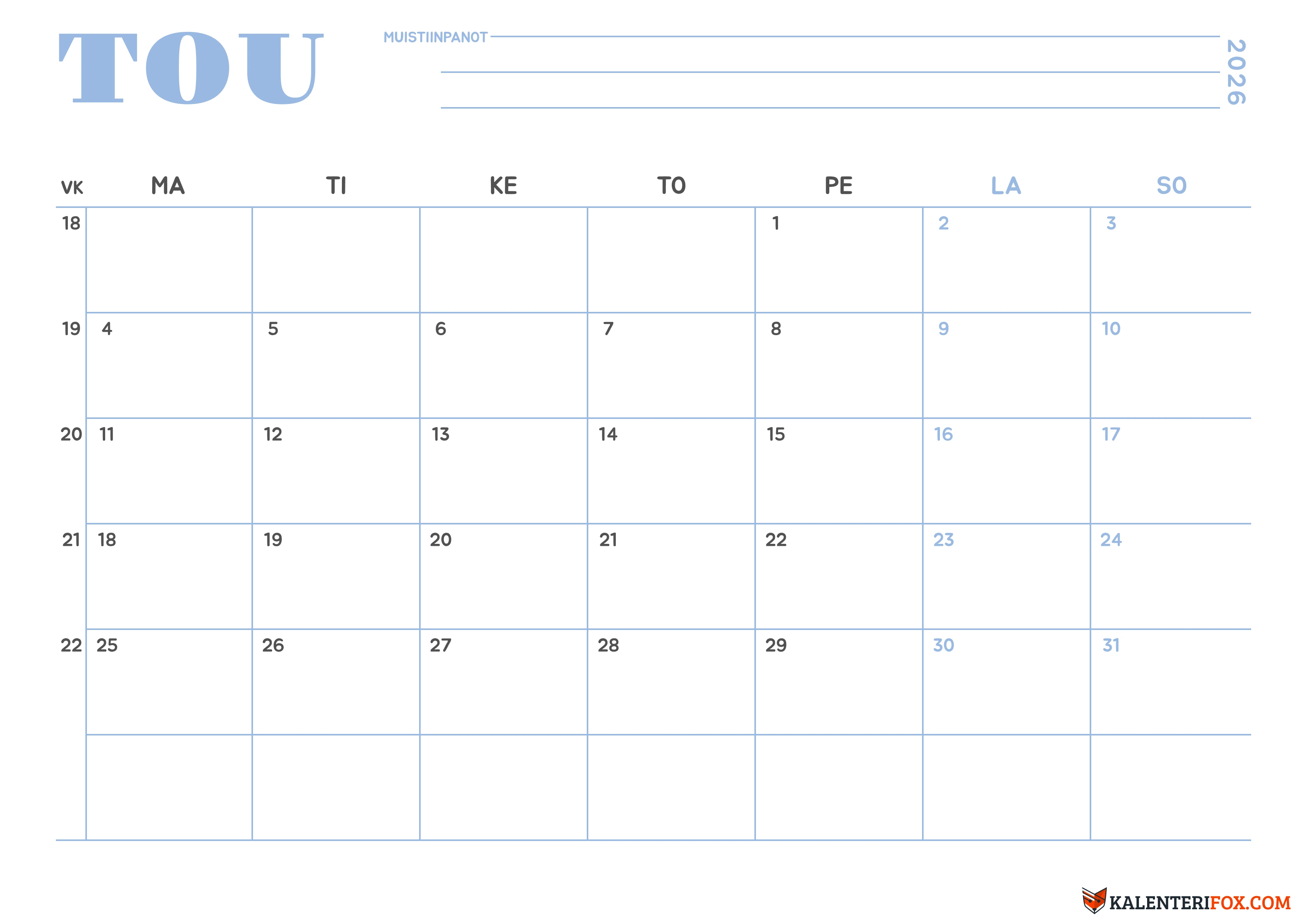 Kalenteri Toukokuu 2026