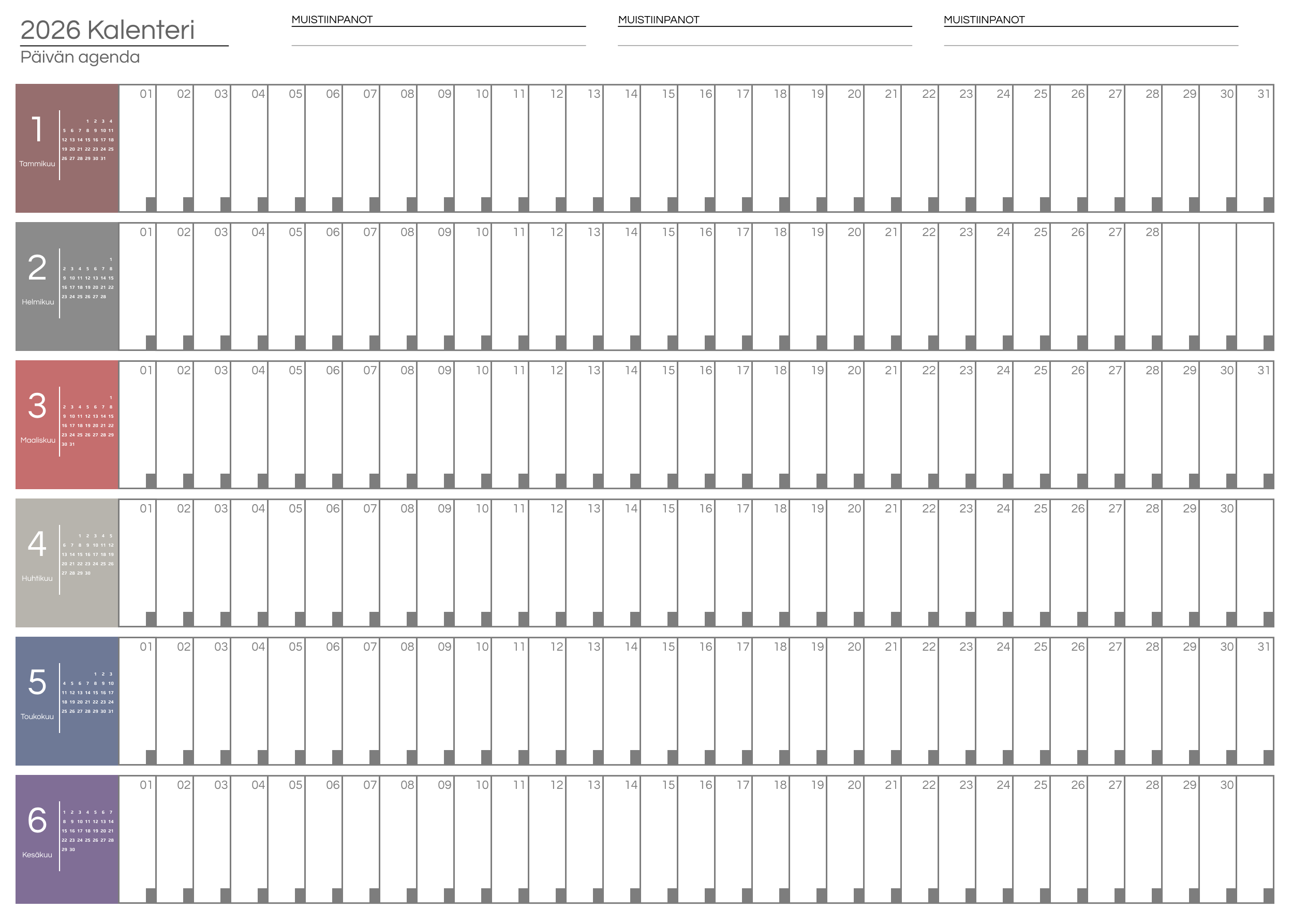 Puolivuosikalenteri 2026 Moderni Design