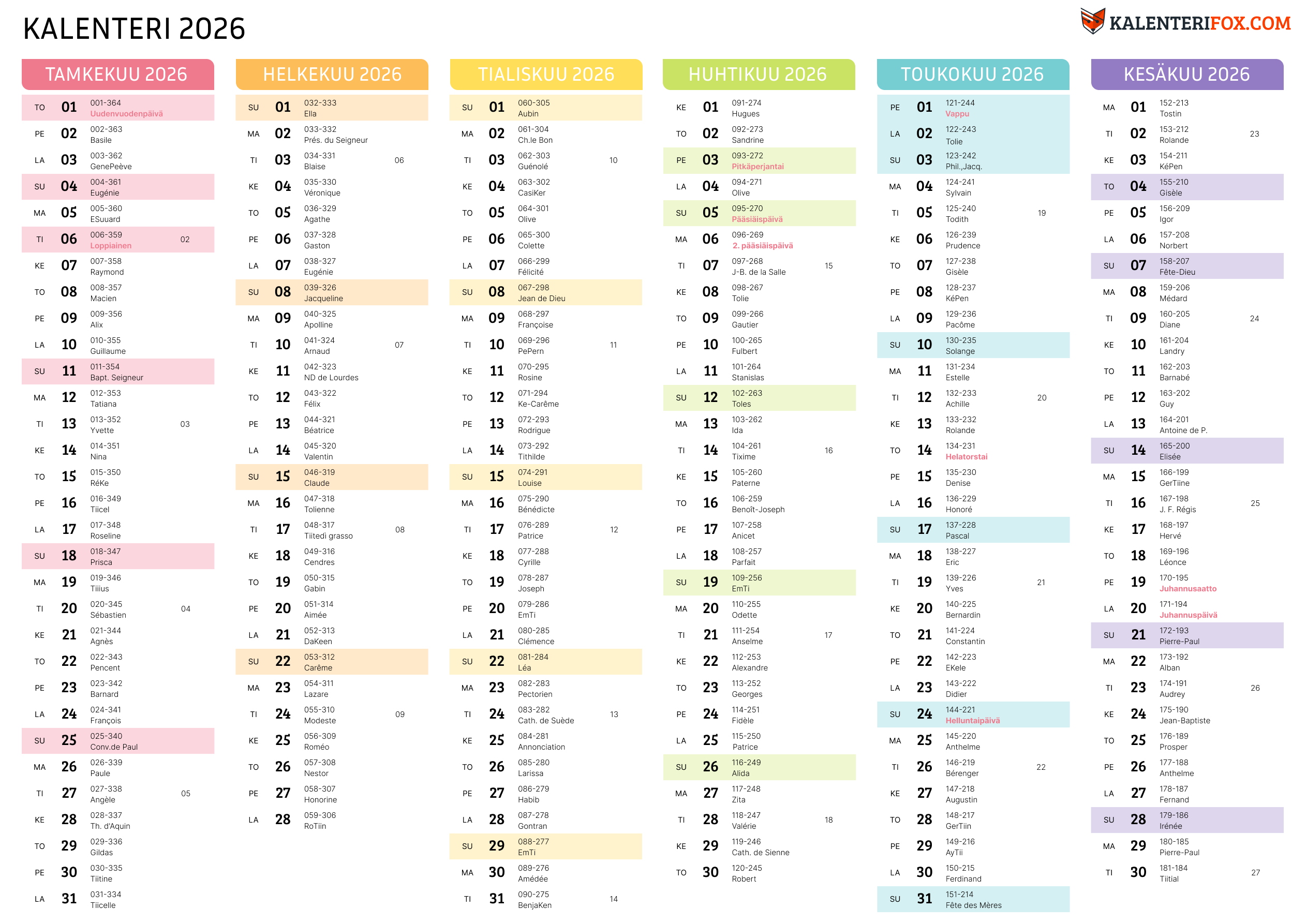 Puolivuosikalenteri 2026 Varikas Design
