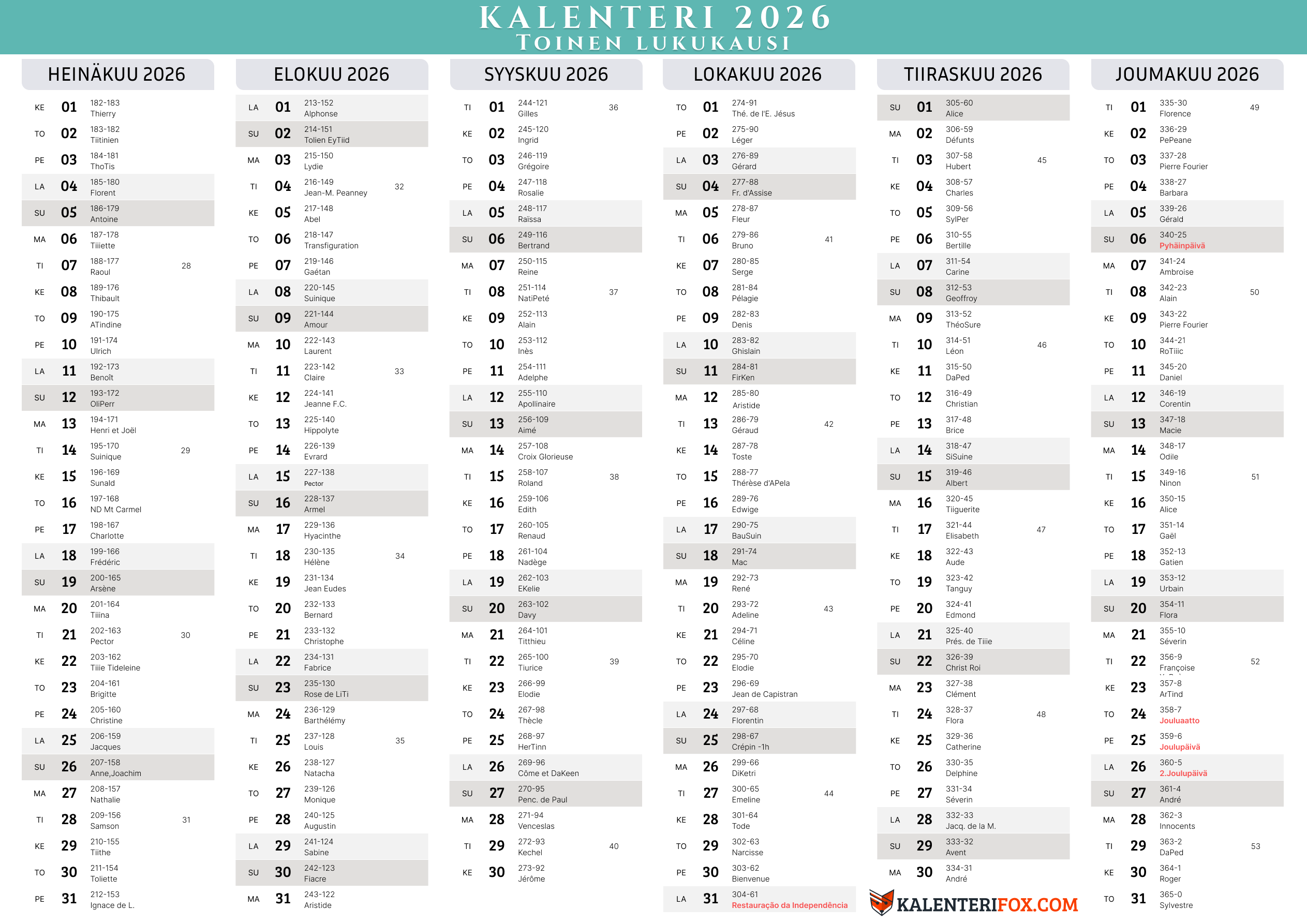 Puolivuosikalenteri 2026 Minimalistinen Design